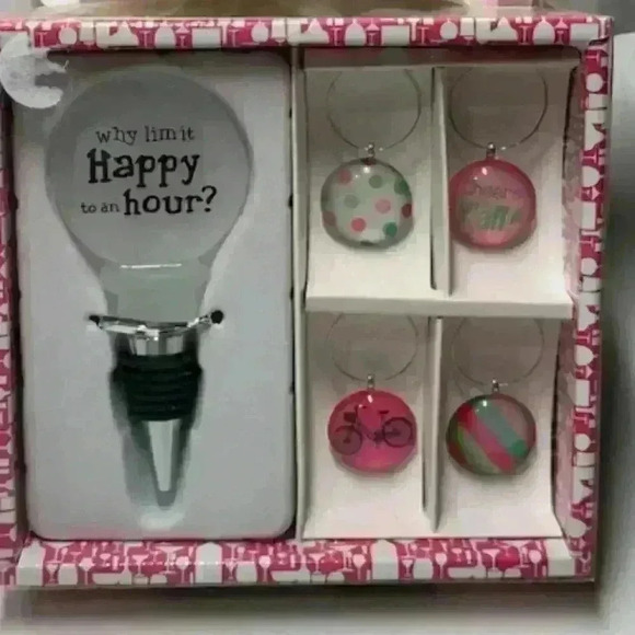 Wine Bottle Stopper and Wine Glass Charm Gift Set - Picture 1 of 3